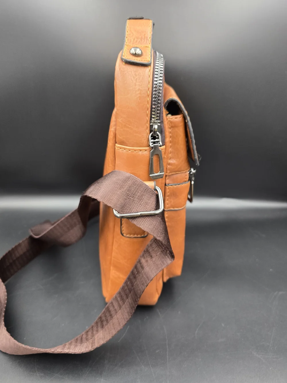 Tan Leather Messenger Crossbody for Men